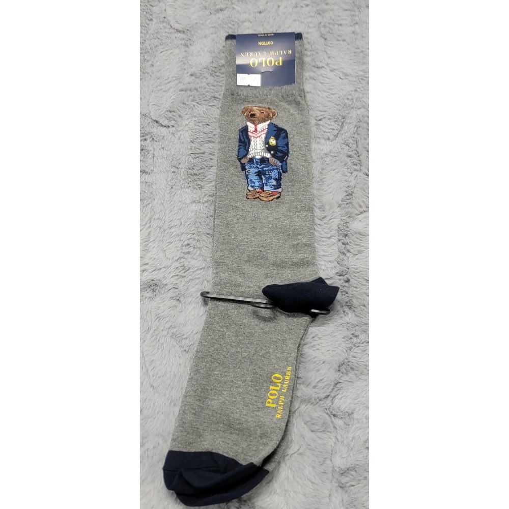 Polo Ralph Lauren Socks‎ Mens 10-13 Gray Preppy Polo Bear Crest Mid Calf Cotton